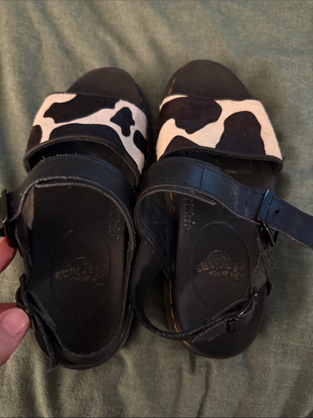 Dr. Martens Black & White Cow Print Leather Sandals